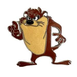 Tasmanian Devil Lapel Pin Brown Warner Brothers Cartoon Character Gold Cute Vtg